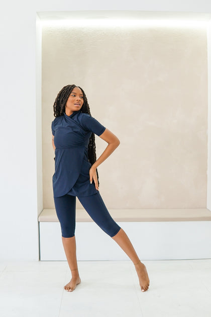 Swim Leggings Navy Three Quarter Leggings 3/4 Swimming Tights